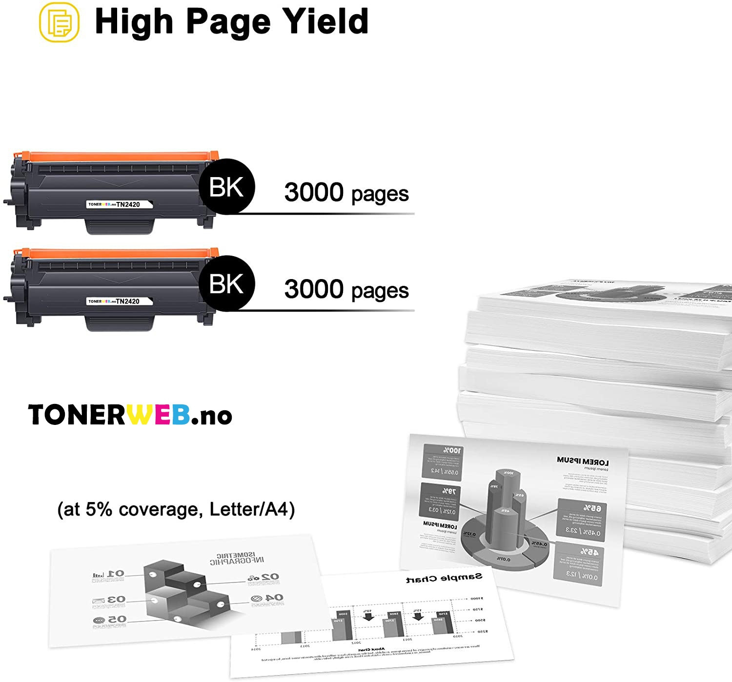 Brother TN-2420 Tonerkassett sort • Høykapasitet (3.000 sider) - Erstatter