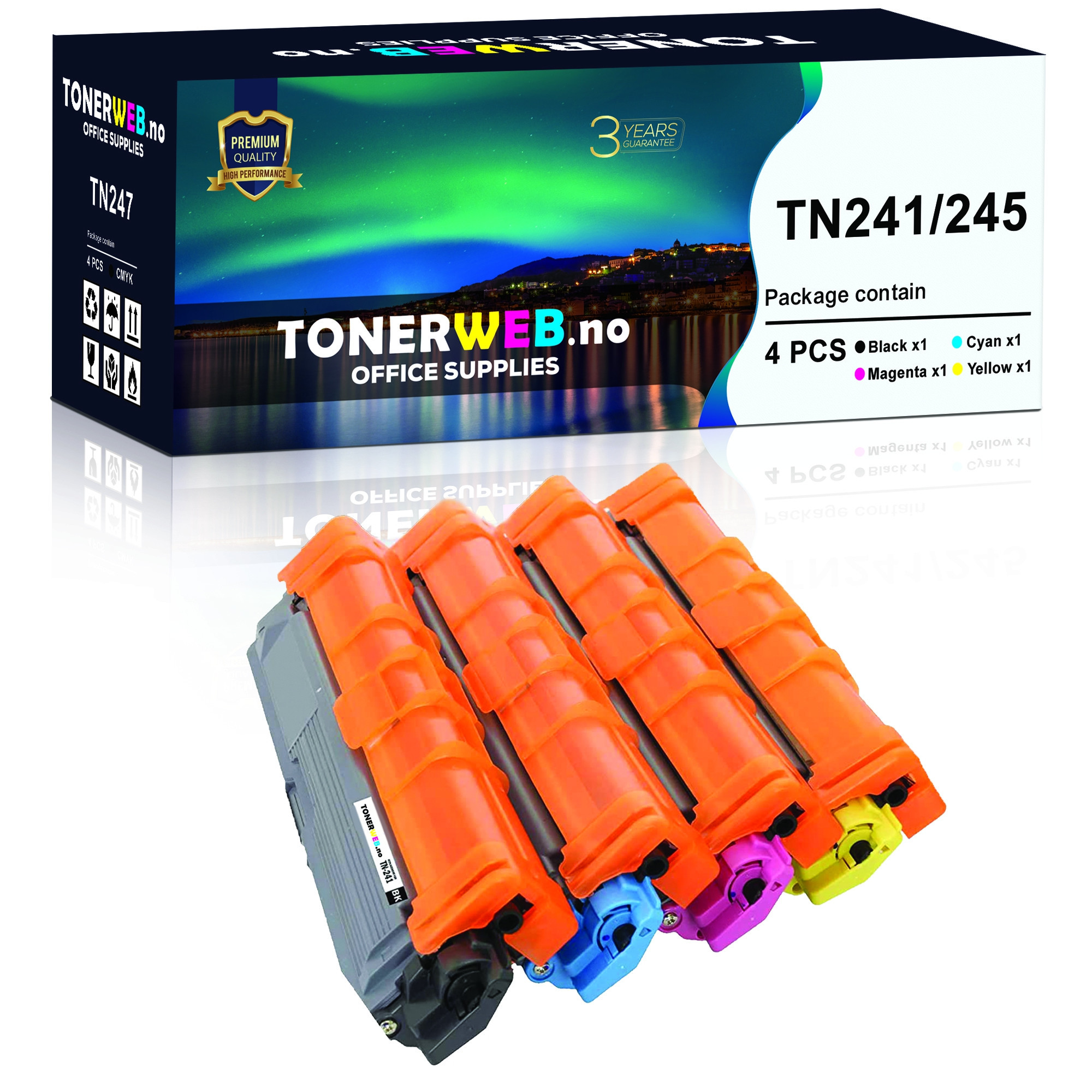 BildeTonerkasett, erstatter Brother TN241BK/TN245C/M/Y(4pack 2.200 sider)
