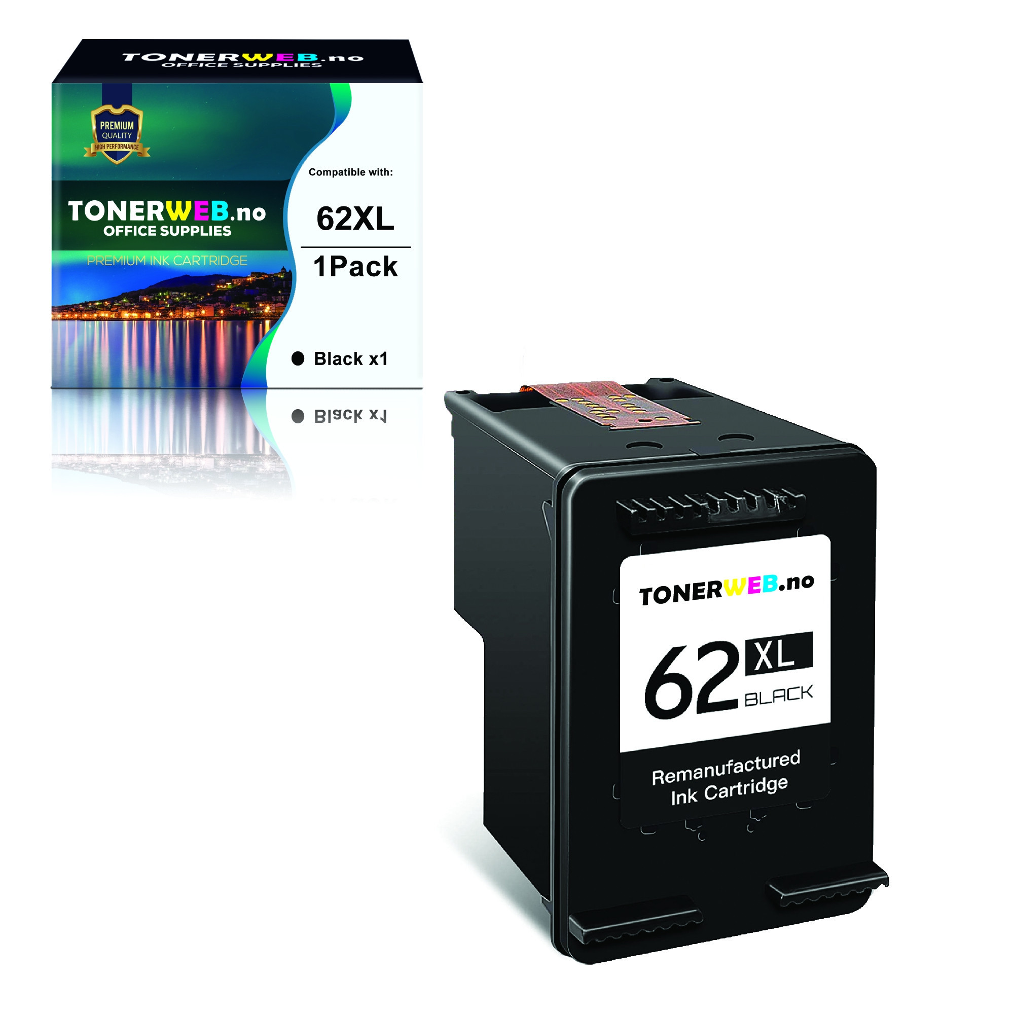 BildeBlekkpatron, erstatter HP Sort 62XL (12 ml)
