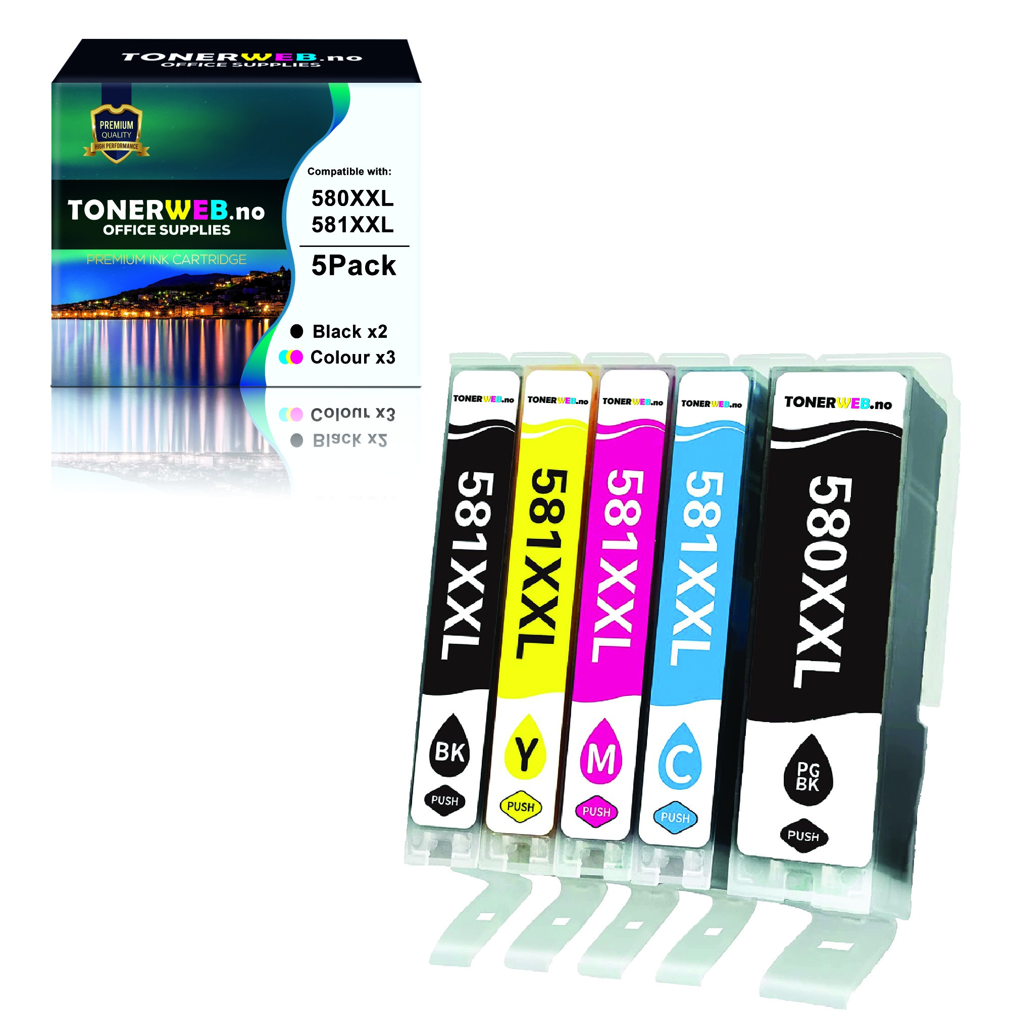BildeCanon XXL PGI-580/ XXL CLI-581 C/M/Y/BK/PGBK multipack • 2078C007 - Erstatter