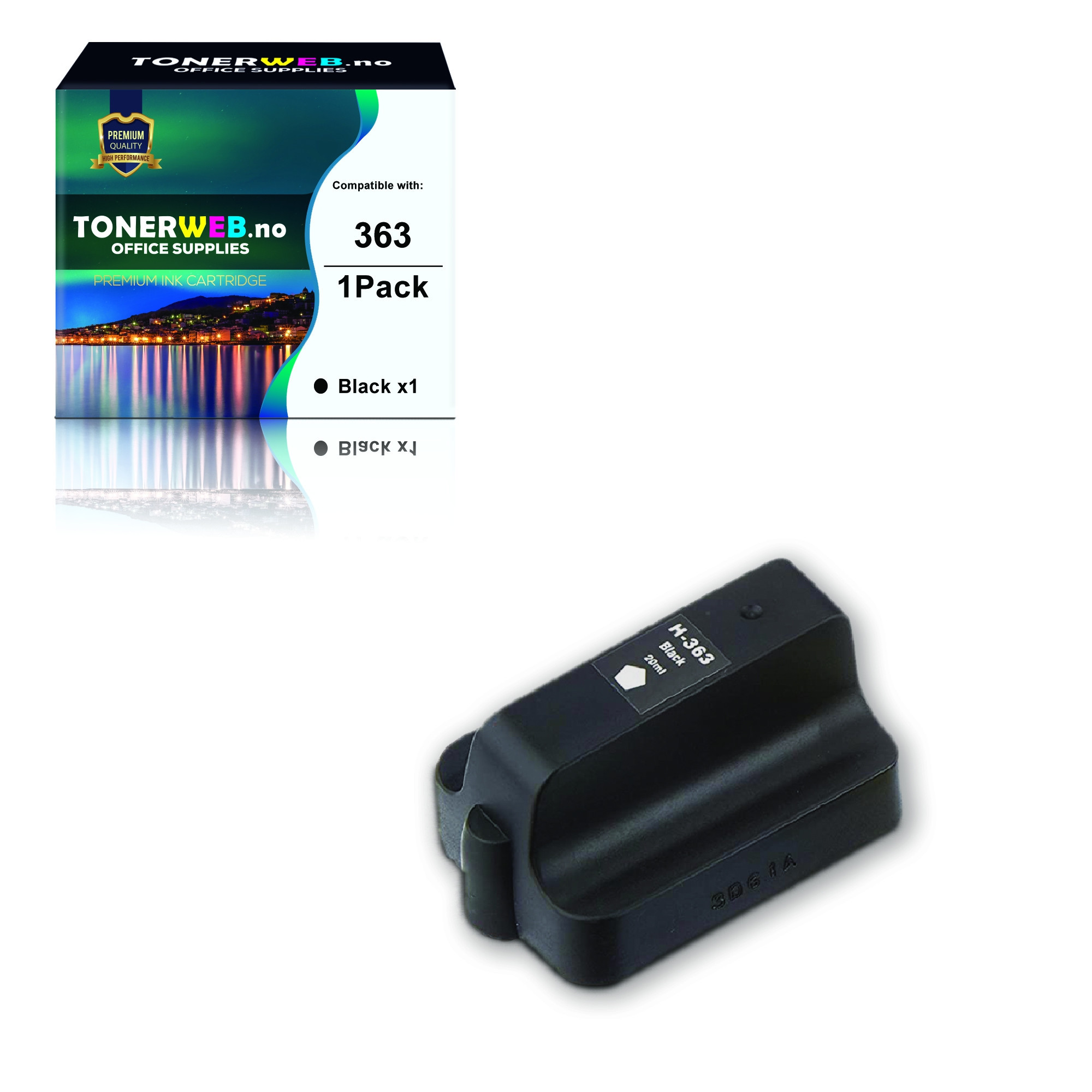 BildeBlekkpatron, erstatter HP Sort 363 Høykapasitet (34 ml)