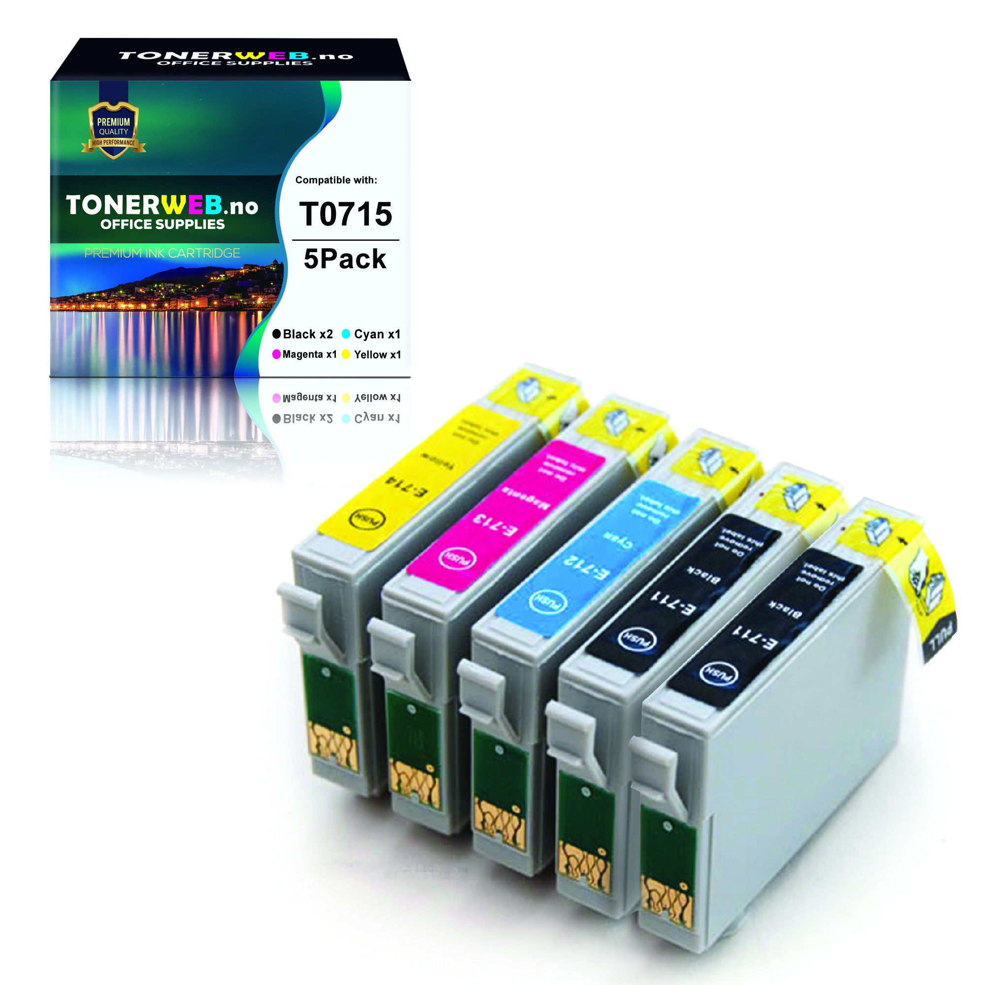 BildeEpson Blekkpakke Sort x 2 + CMY T0711 x 2 /T0712/T0713/T0714 (13 ml) - Erstatter