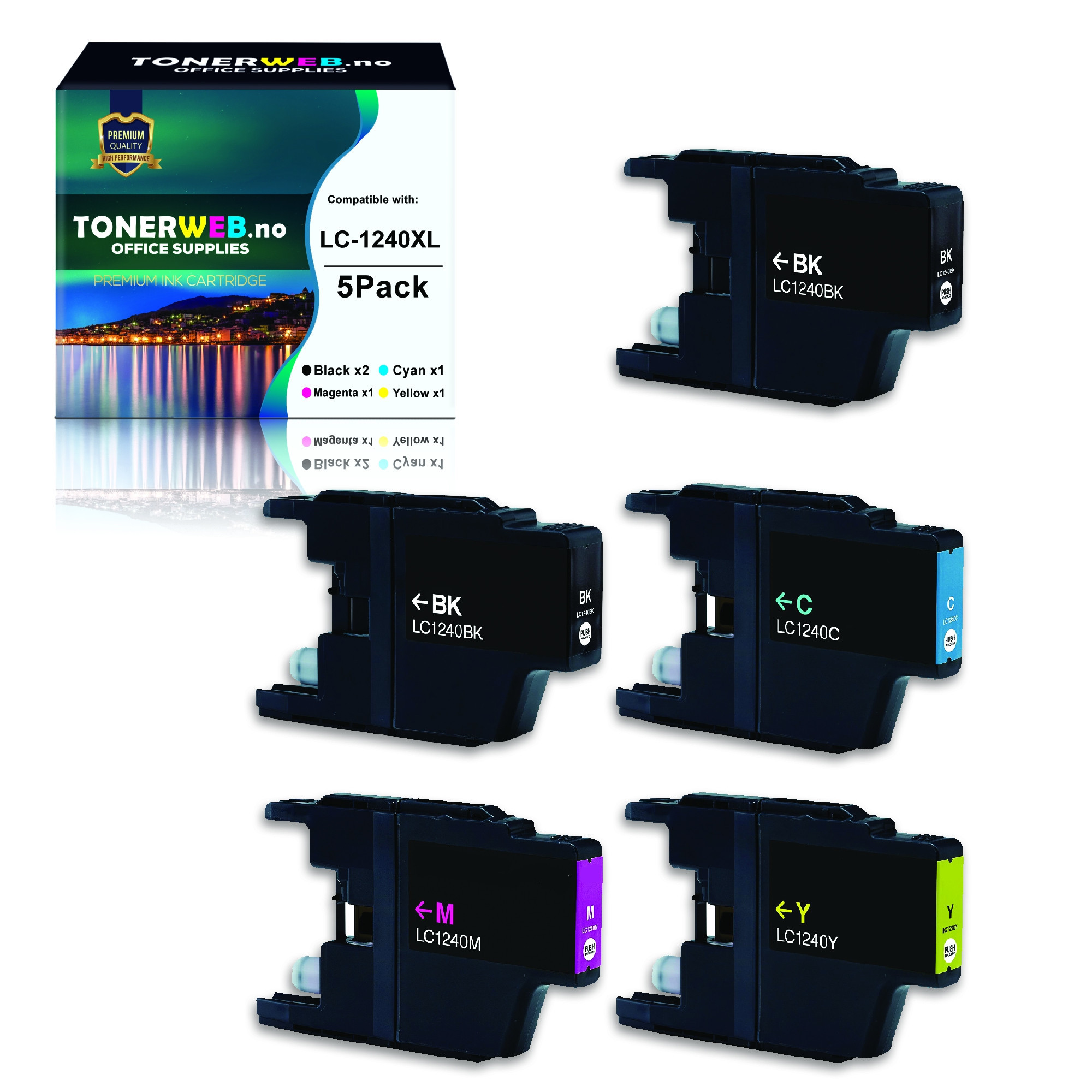 BildeBlekkpatron, erstatter Brother Blekkpakke LC1240 BK/BK/C/M/Y LC1240 XL (2x32 ml/3x16 ml) 