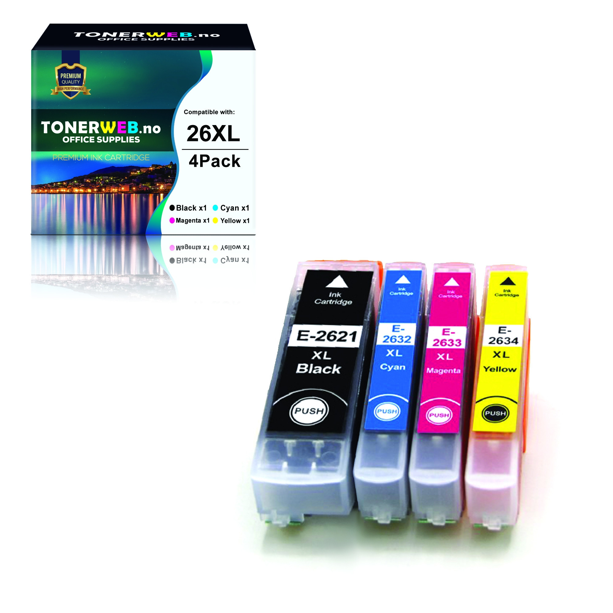 BildeEpson Blekkpakke 26XL (1 x sort 24,6 ml/3 x farge 14,6 ml)  - Erstatter T2636