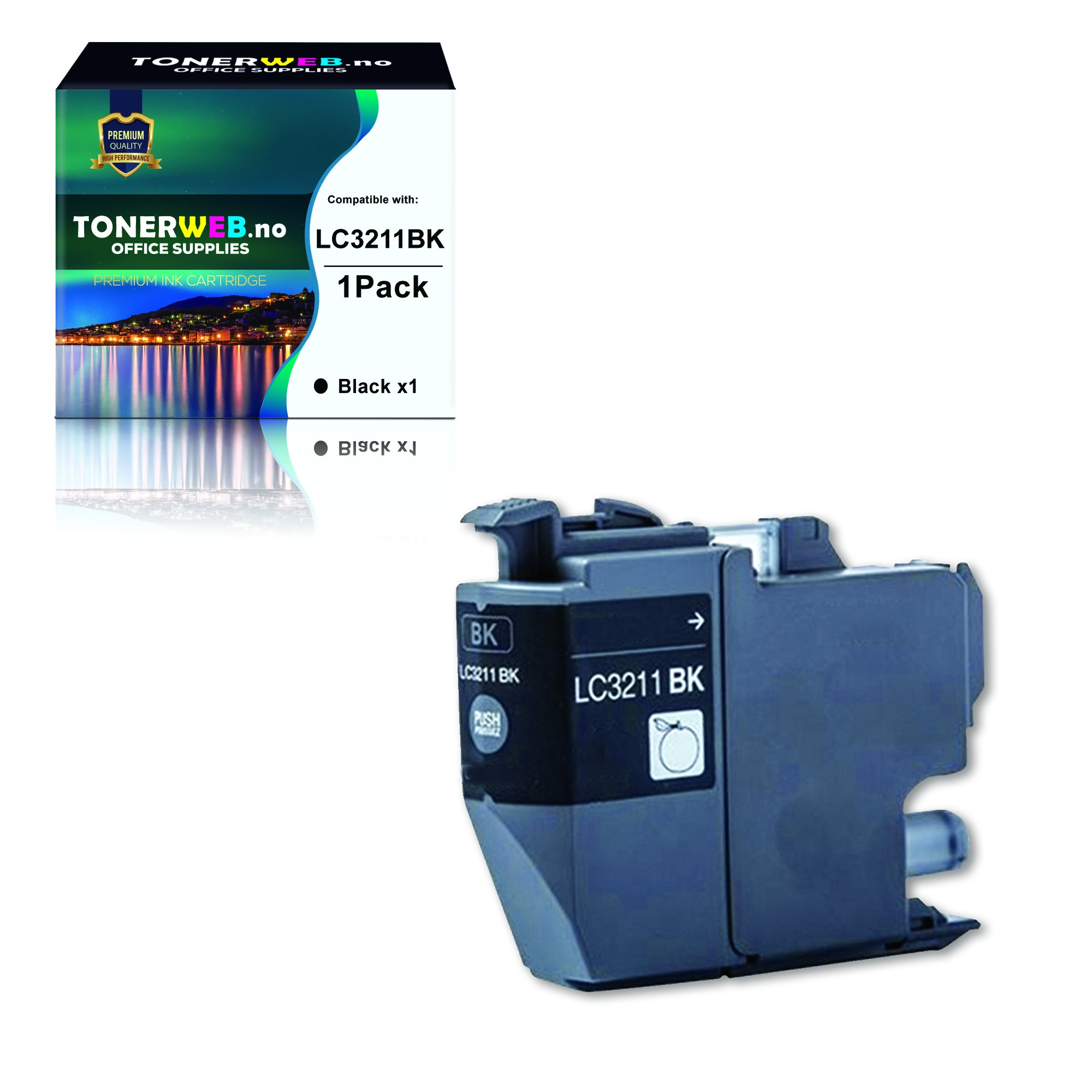 BildeBlekkpatron, erstatter Brother LC3211BK Sort (200 sider) 
