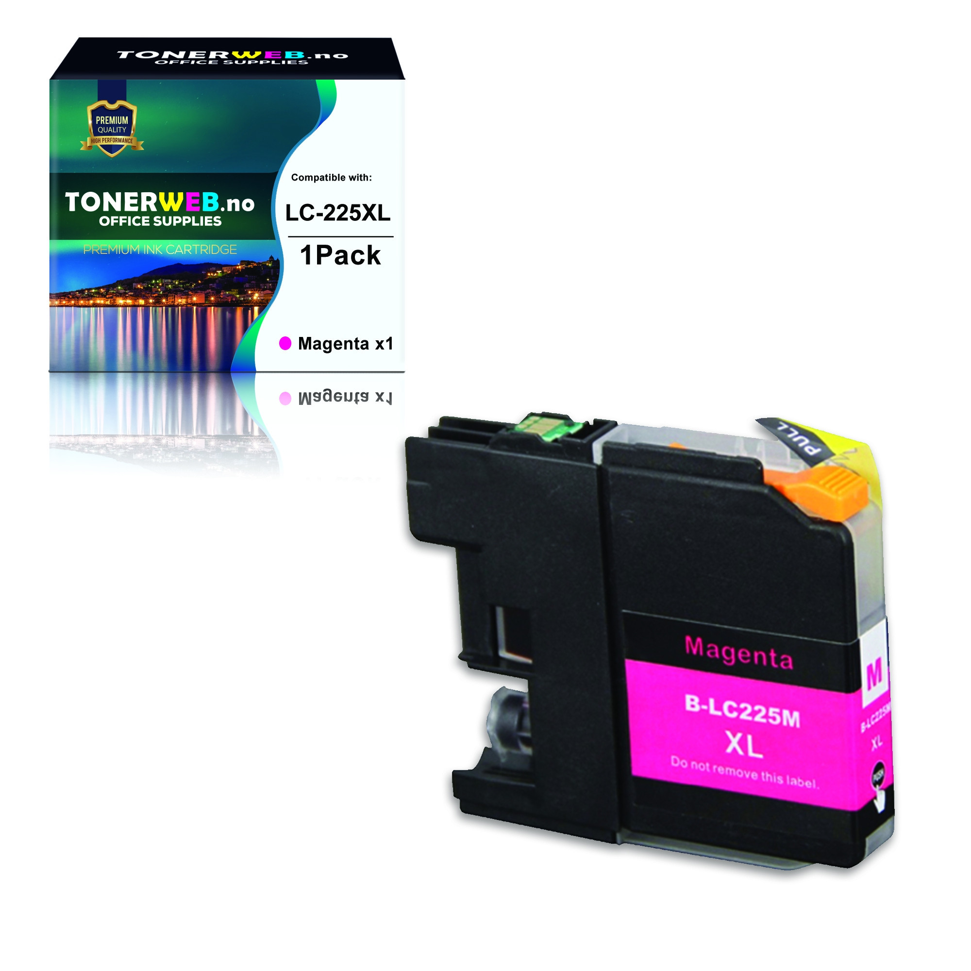 BildeBlekkpatron, erstatter Brother LC225XLM Magenta Høykapasitet (15,6 ml)