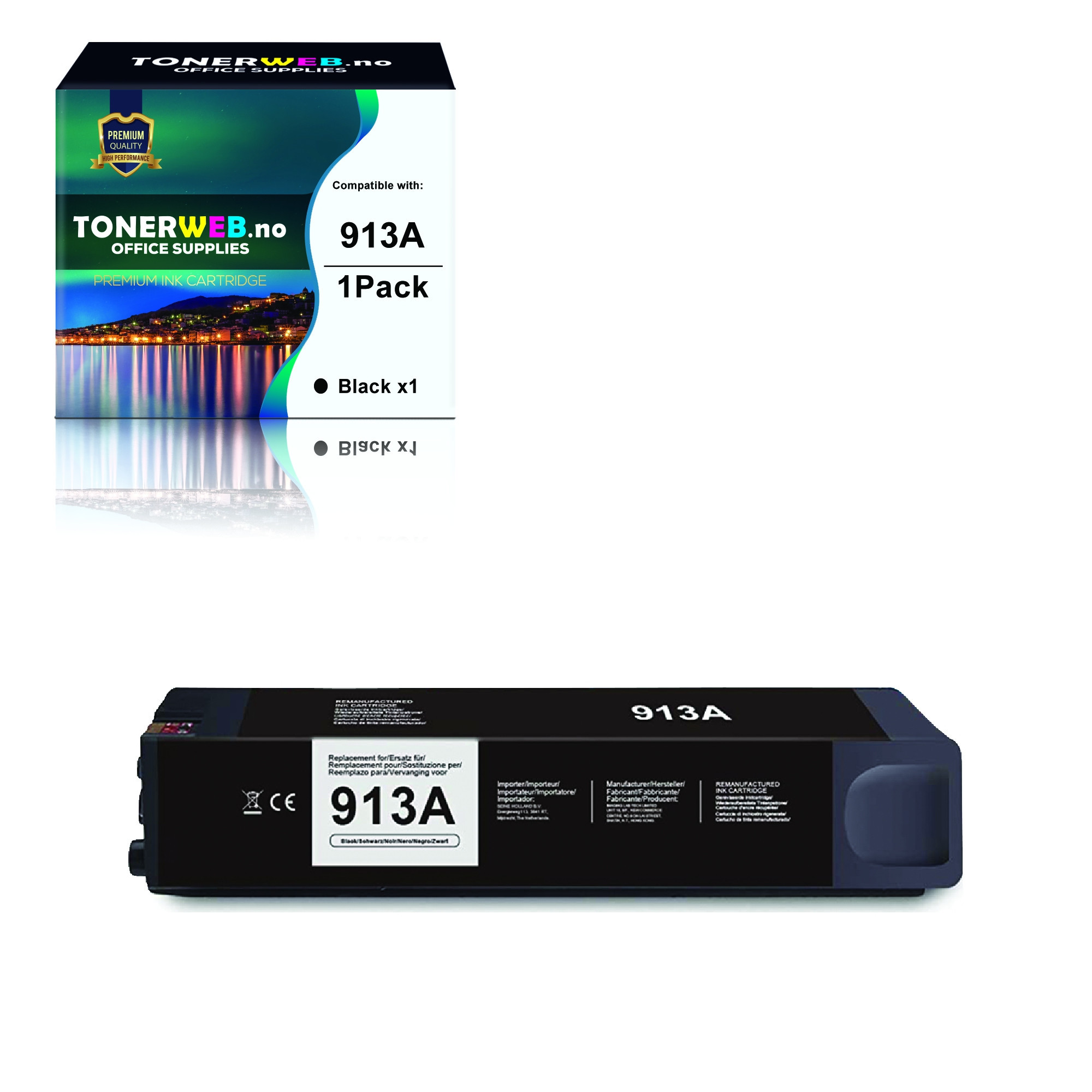 BildeBlekkpatron, erstatter HP Sort 913A PW (3.500 sider)