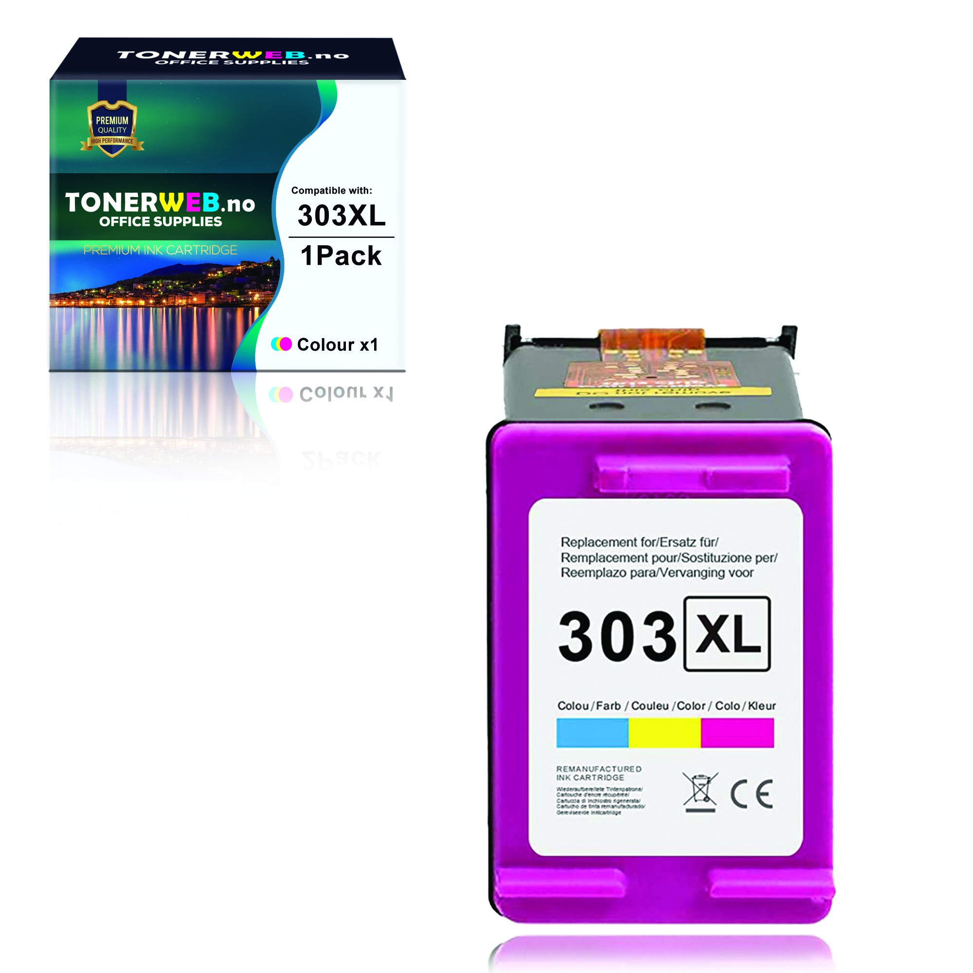 BildeBlekkpatron, erstatter HP 3-Farge Høykapasitet 303XL (415 sider)