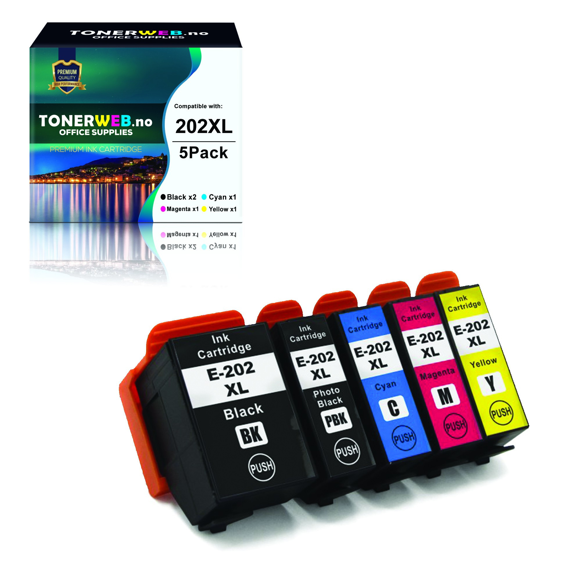 BildeEpson No.202XL Sort/CMY/BK Høykapasitet 5 stk. (20ml/4x12ml), erstatter Epson C13T02G74010