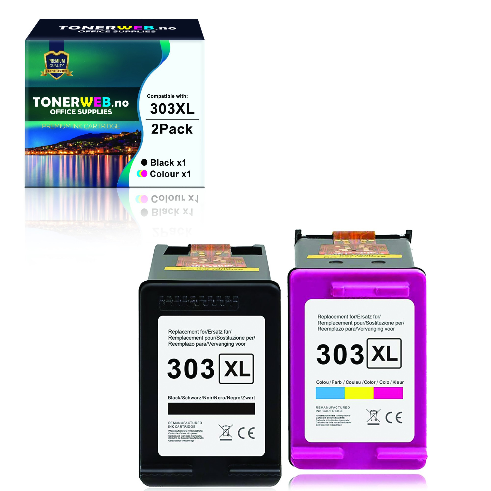 BildeBlekkpatron, erstatter Blekkpakke HP 303 XL Sort + 303 XL Farge