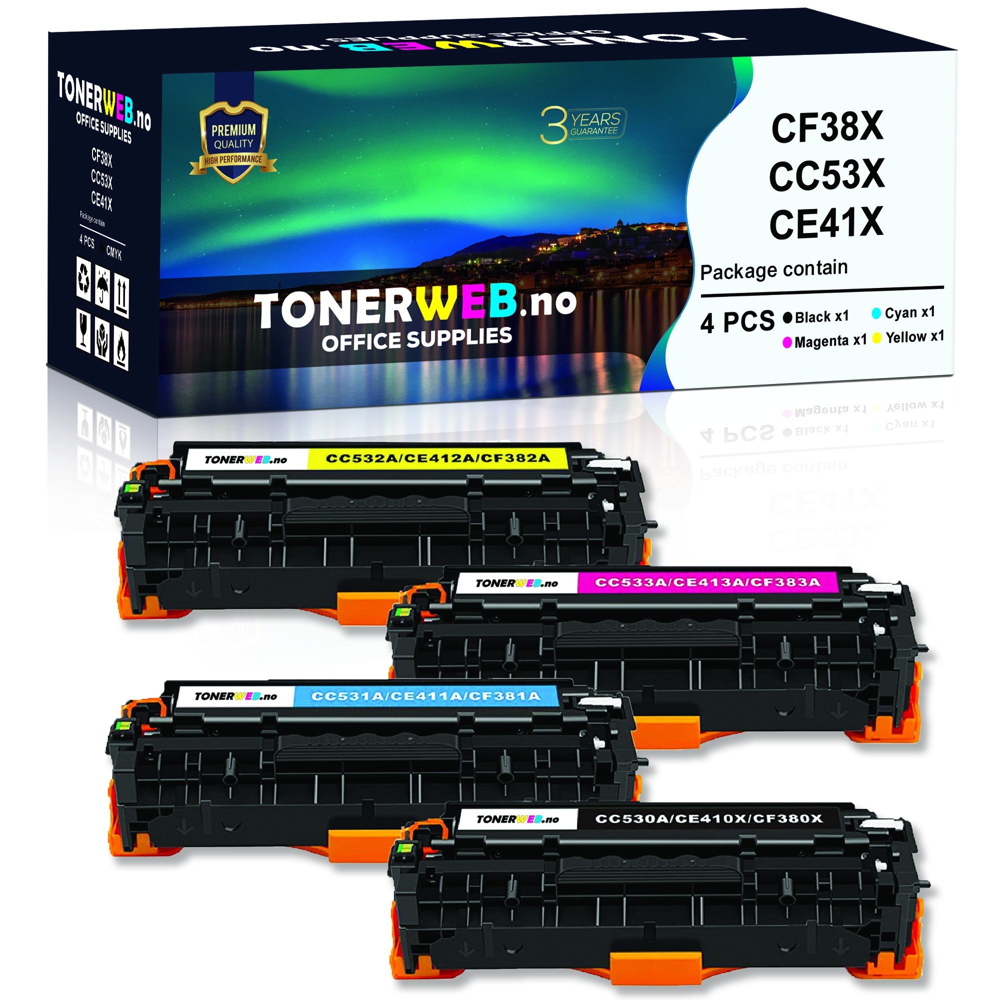 BildeTonerkassett, erstatter HP Tonerpakke CF380X/CC530A/CE410X Sort/C/M/G (4.400/3x2.700 sider)