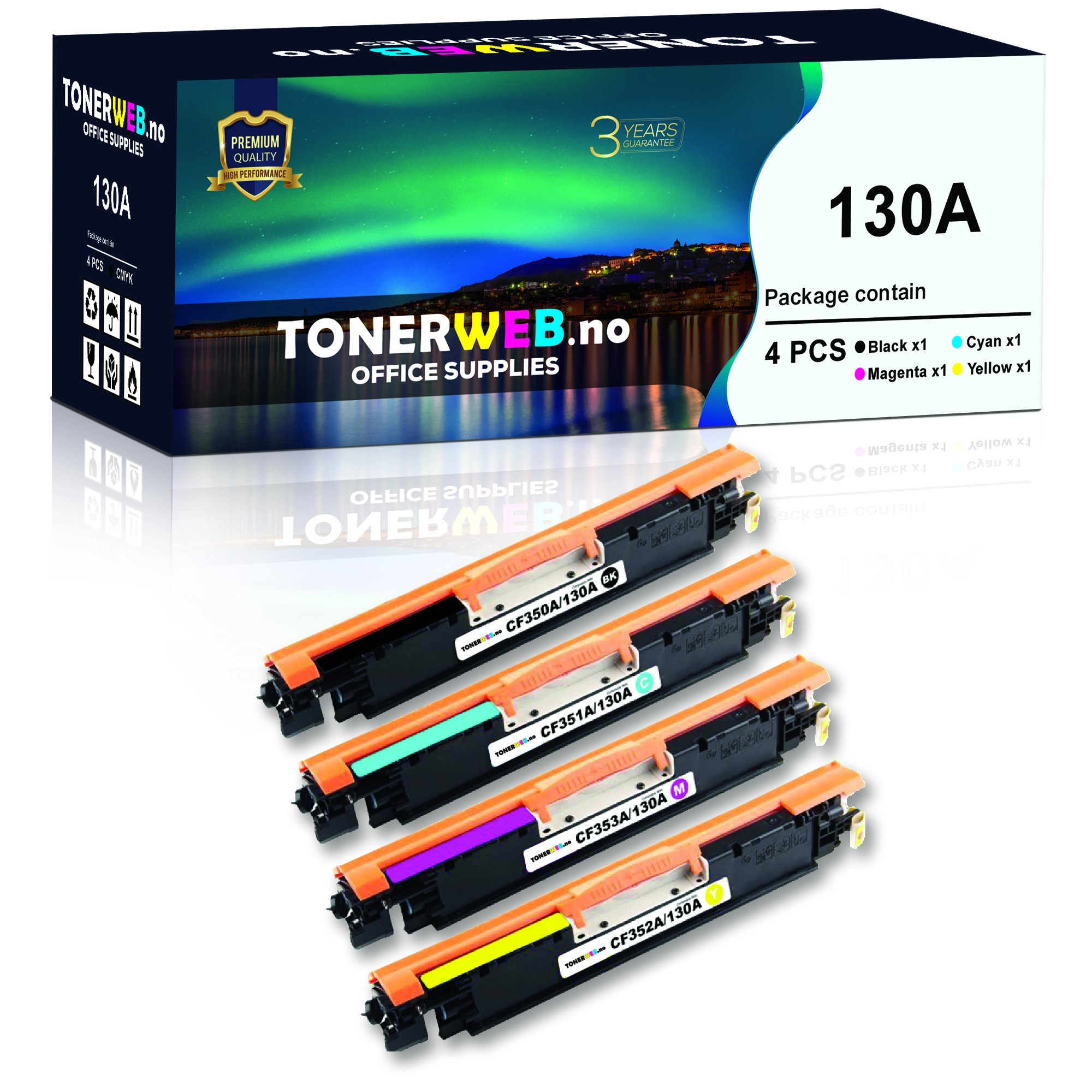 BildeTonerkassett, erstatter HP Tonerpakke Sort/Cyan/Magenta/Gul (1.300/3x1.000 sider)