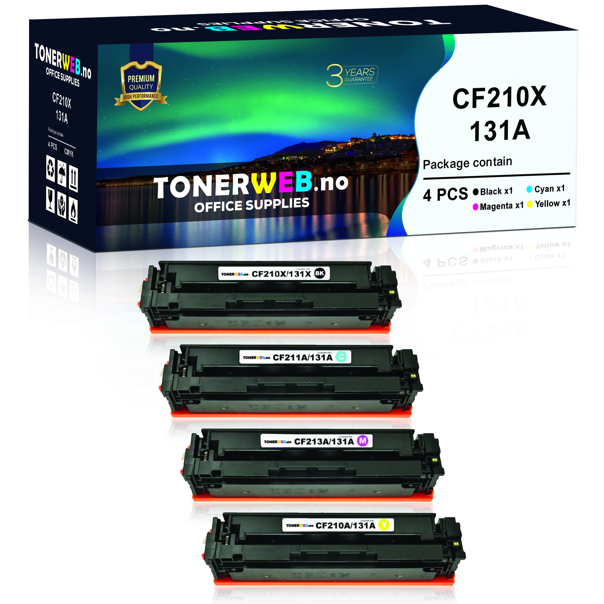BildeTonerkassett, erstatter HP Toner Pakke CF210X/CB540A/CE320A BK+CYM (4pack)