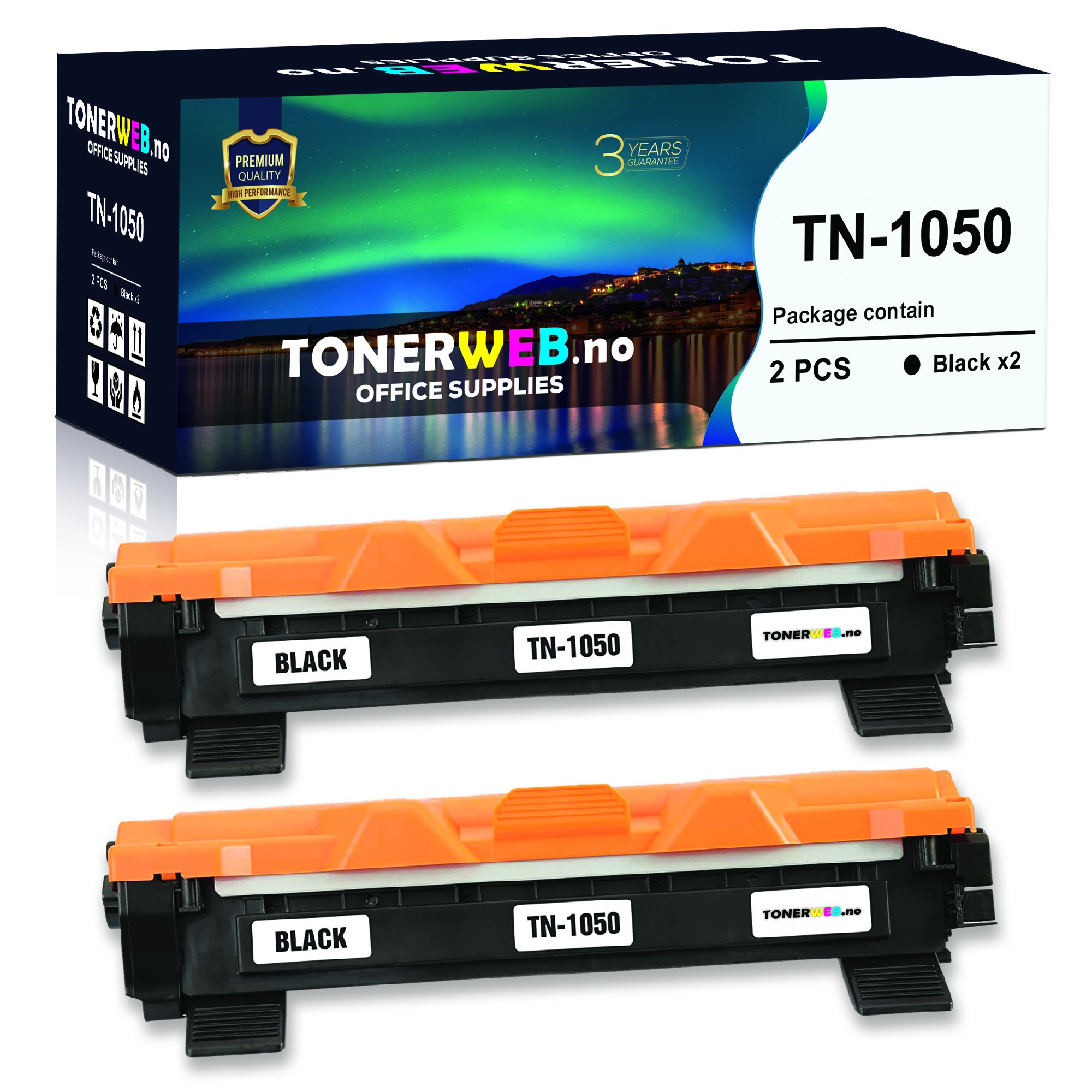 Bilde2 x Tonerkassett, erstatter Brother TN1050 2x Toner Sort (1.000 sider) 2 Stk.