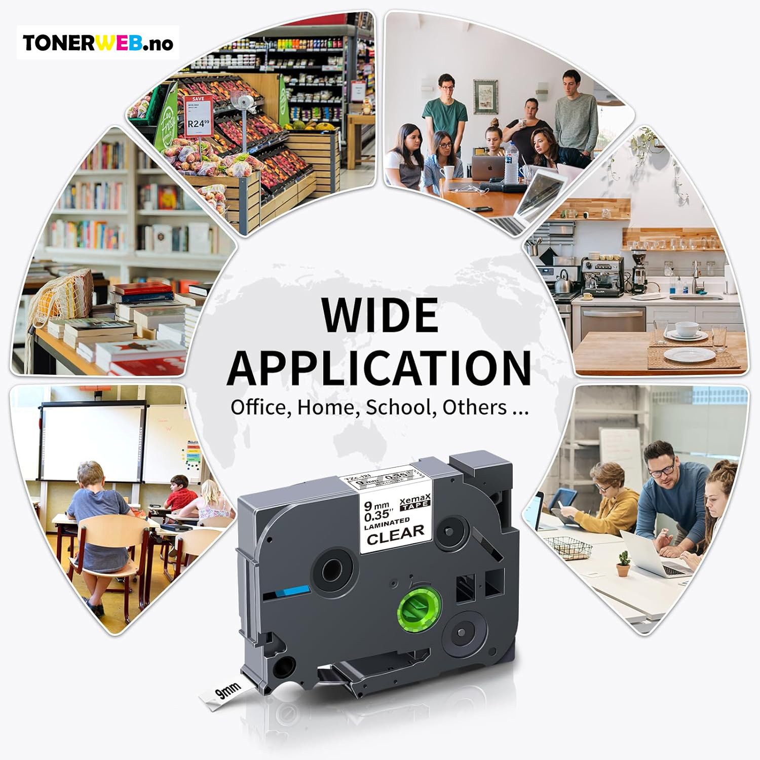 Brother Tape, erstatter Brother P-Touch TZ-121 Sort På Klar 9mm (8m)