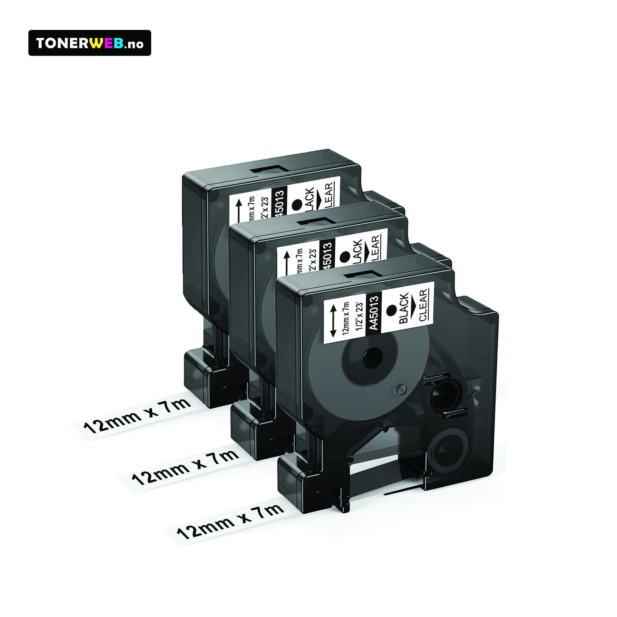 3 Pack x DYMO Tape D1 12mm x 7m sort/klar S0720500 - Erstatter 45010